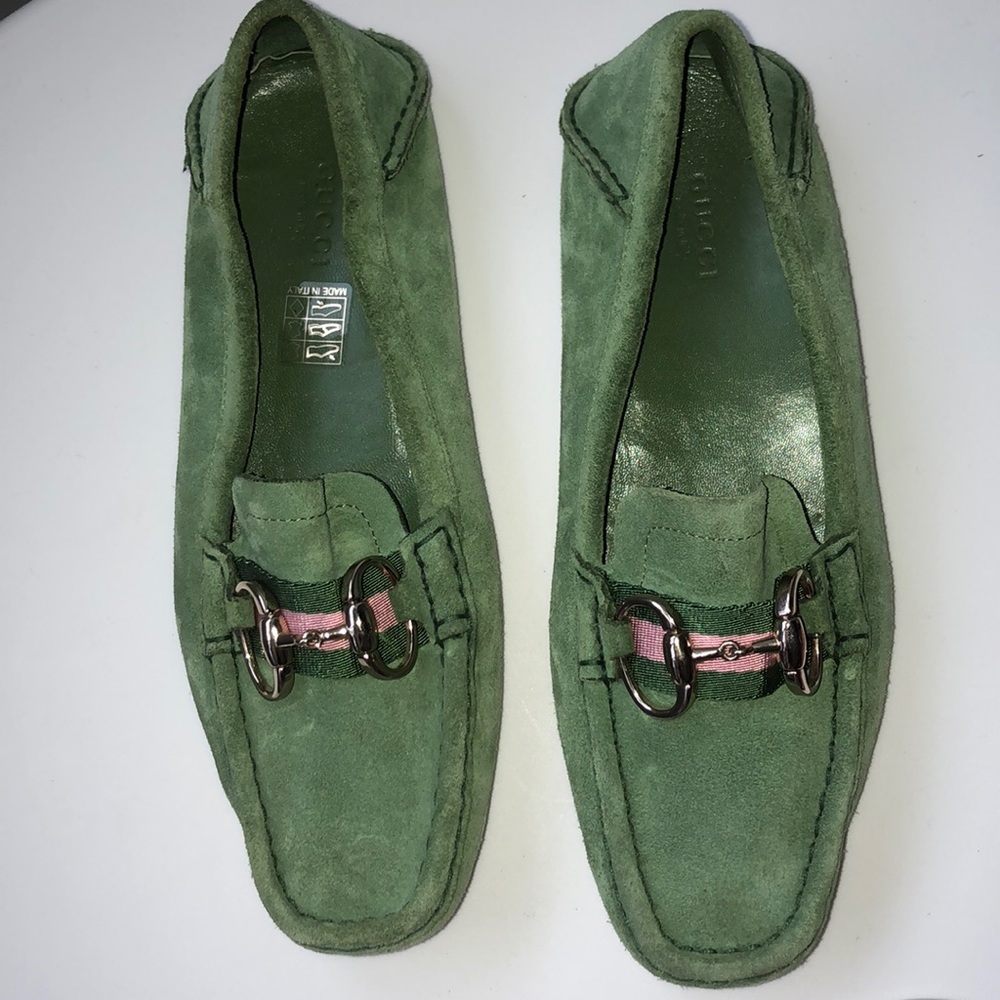 Gucci Green Suede Horsebit Driving Loafer Size 6